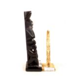 Queen Charlotte Island black stone Totem Pole plus one other in bone