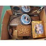 Two boxes of metal and wooden sundries