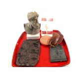 Various treen and sculptural items (two trays)