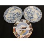 Four 19th Century stone china blue and white bird and floral plates (one cracked) plus four Royal