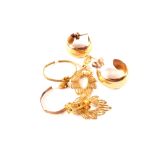 A small quantity of 9ct gold jewellery including two pairs of earrings,