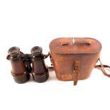 A WWI era par of binoculars in leather case,