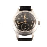 A Jaeger Le Coultre military gentleman's wristwatch with black dial (maker marked with broad arrow),