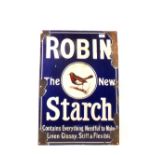 A Robins Starch enamel sign with central robin,