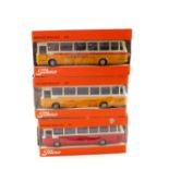 A boxed Tekno Scania 0302/950 Mercedes Benz coach in deep yellow, red and cream,