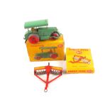 A boxed Dinky 251 Aveling Barford roller with mid green body and 322 disc harrow (no end flaps)