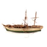 A wooden model sailing ship