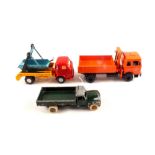An Atlas crane lorry in orange and black, Joal 211 skip lorry in red, blue and yellow plus a J.R.O.