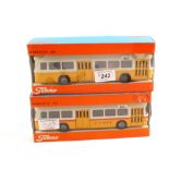 A boxed Tekno Scania CR76/851 coach in deep yellow and cream plus PTT coach in yellow,