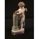 A 19th Century porcelain figure of a winged cherub and column titled 'Je Les Unis',