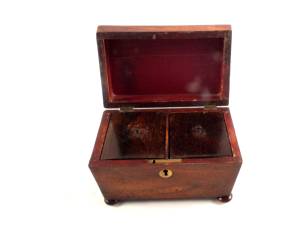 A 19th Century mahogany and rosewood two compartment sarcophagus tea caddy - Image 2 of 2