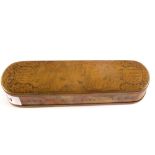 An 18th Century Dutch brass tobacco box of rounded oblong form engraved with religious scenes and