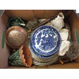 Two boxes of mixed china including NatWest pigs,