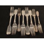 Five silver forks,