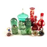 Five Stourbridge dump weights (three as found) plus Victorian ruby and other glass