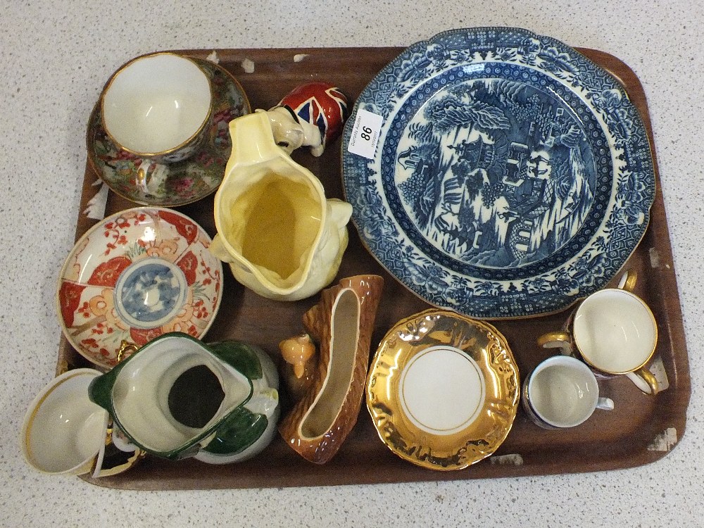 A 19th Century single man Willow plate plus other china