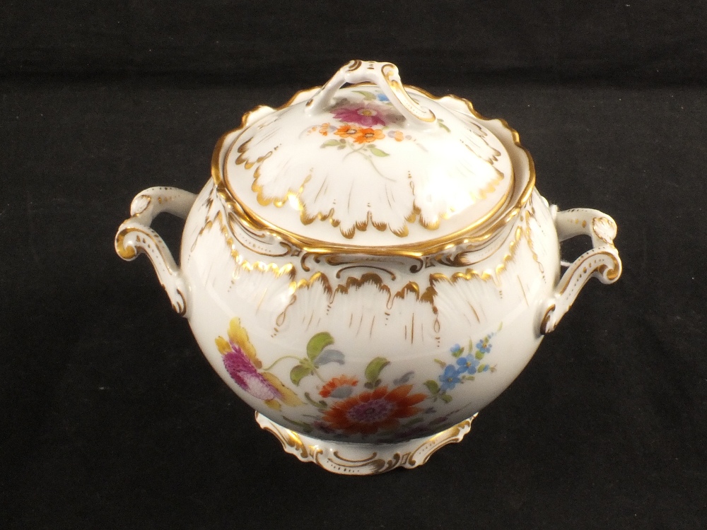 A Dresden floral two handled sucrier