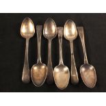 Five silver teaspoons,