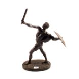 A 19th Century bronze of a warrior with spear and shield,