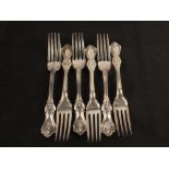 Six Victorian silver forks with crests