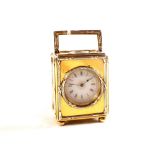 A miniature silver gilt carriage clock with enamel dial, J.