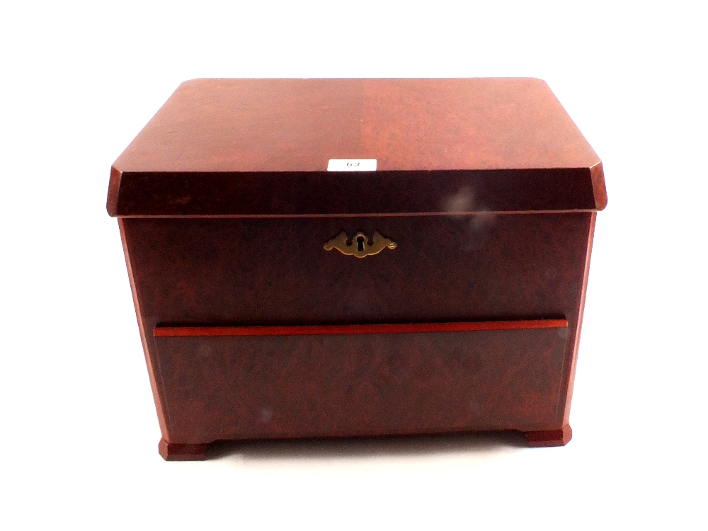 A burr walnut cigar humidor by Hyatt plus accessories