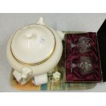 A Royal Grafton Biarritz part coffee set plus other china and glass (two trays)