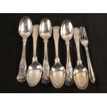 Six Victorian silver teaspoons plus two other cake forks with crests