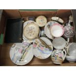 Two boxes of china etc plus stoneware bottles