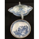 An 18th Century Chinese oval dish with animal handles and floral decoration (light rim chips) plus