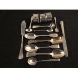 Various items of silver including condiment spoons, three napkin rings etc,