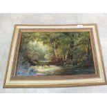 Lyons oil on canvas of a woodland river scene,