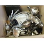 A quantity of silver plated items including entree dish, teapot, nut crackers,