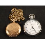 A Waltham gold plated pocket watch on chain plus a Croff,