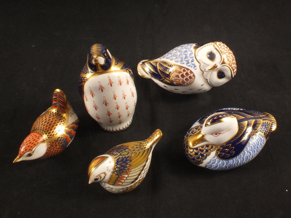 Five Royal Crown Derby bird paperweights