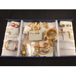 Gilt metal bracelets plus costume jewellery