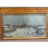 Geoffrey Chatten oil on board of Gt Yarmouth Quay and Town Hall,