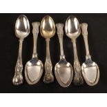 Six silver dessert spoons,