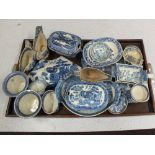 Various 19th Century blue and white china including tureens, ladles,