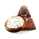 An inlaid mahogany Comitti drop dial clock plus an oak mantel clock