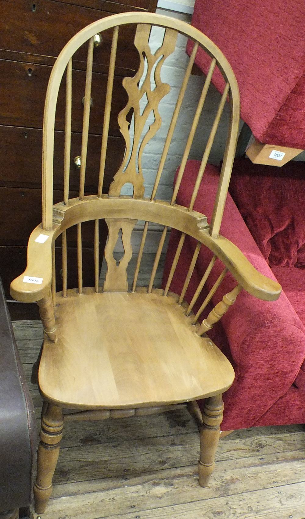 A modern beech Windsor armchair