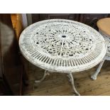 A white painted cast aluminium garden table