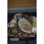 Box of Pottery, Jugs, Plated Ware, Vases, Glassware, etc.