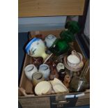 Box of Stoneware, Vases, Part Teaset, Stone Bottles, etc.