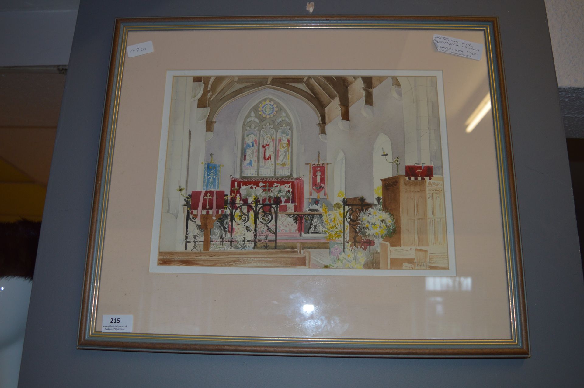 Watercolour "Church Interior" Signed Lamplugh 1948