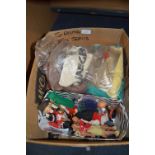 Box of Small Plastic Dolls, International Dolls and Doll Clothing