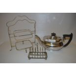 Silver Plated Teapot , Toast Rack and Cake Stand