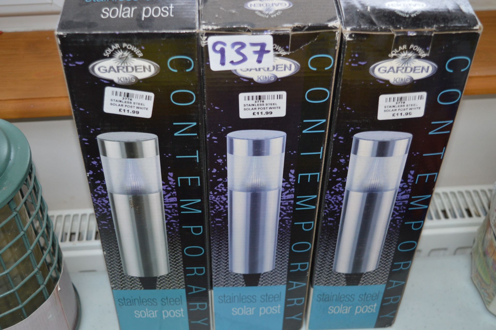 *Three Boxed Stainless Steel Solar Post Garden Lights