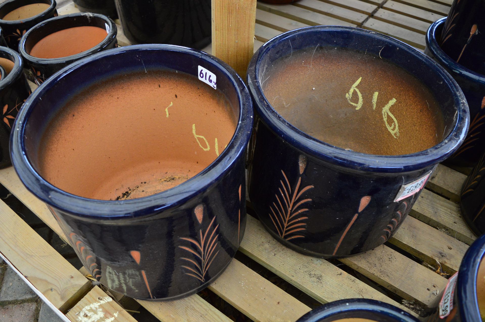 *Two Dark Blue Glazed Plant Pots