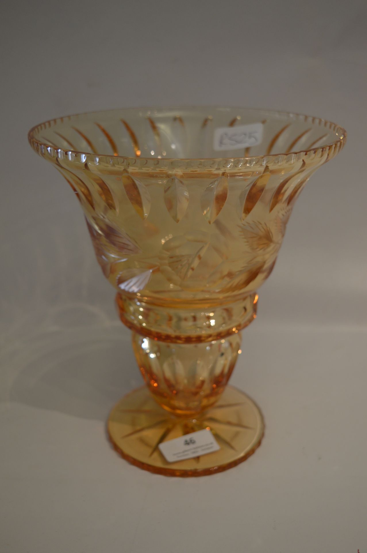 Peach Coloured Cut Glass Vase